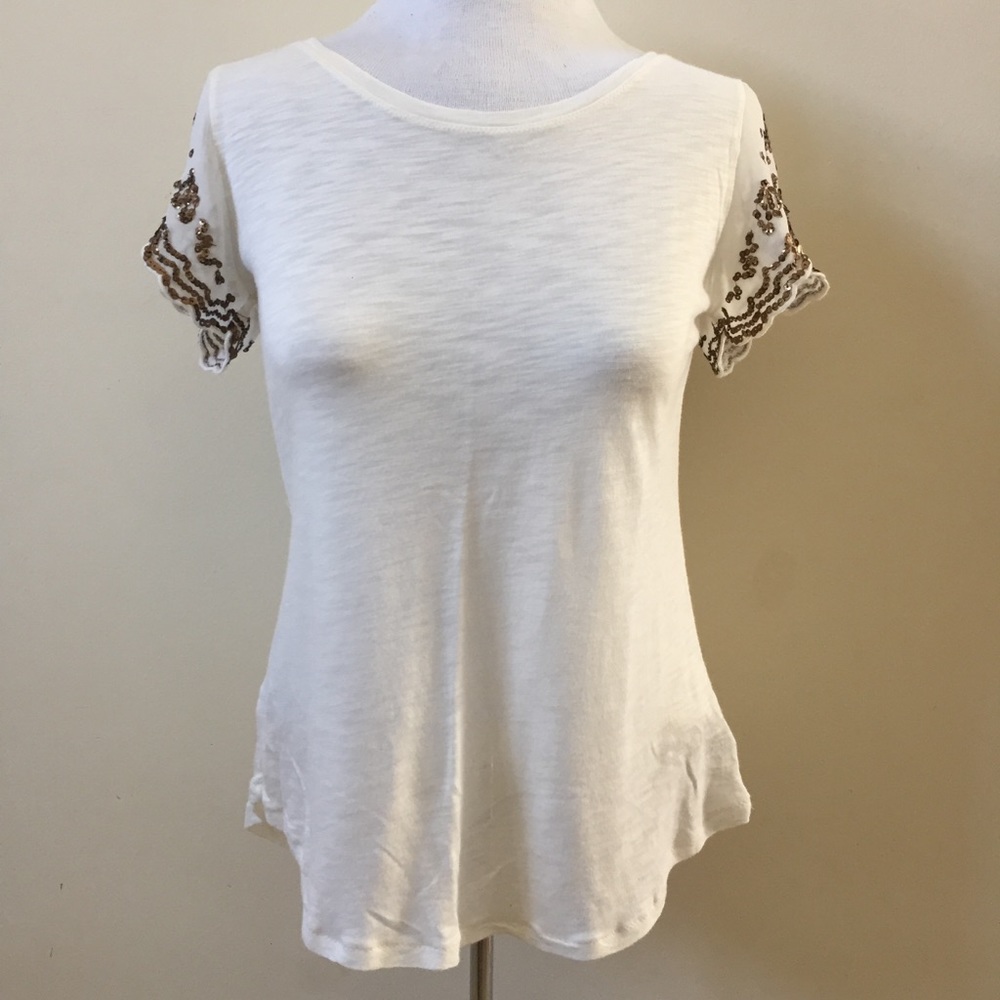 NWOT Aerie Gold Sequin Sleeve Top